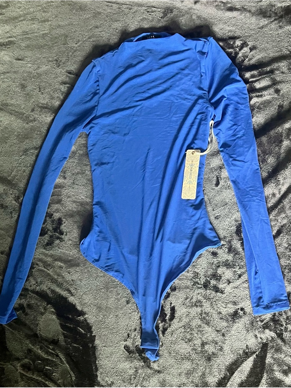 NWT Iris Basic Royal Blue Sheer Mesh Mock Neck Long Sleeve Bodysuit S
